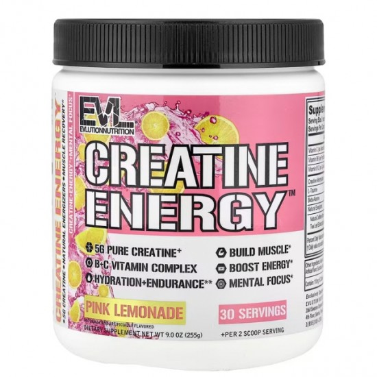 Креатин монохидрат 5000 mg x 255 g прах, с вкус на розова лимонада | Creatine Energy™ Pink Lemonade, Evlution Nutrition