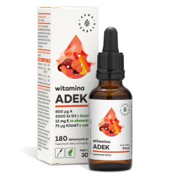 Витамин А, К2, D3, E x 30 мл, капки Аура Хербалс | Witamina ADEK, A + D3 2000 IU + E + K2 x 30 ml, drops Aura Herbals           