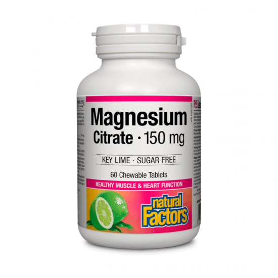 МАГНЕЗИЙ ЦИТРАТ 150мг 60 таблетки за дъвчене НАТУРАЛ ФАКТОРС | MAGNESIUM (CITRATE) 150mg 60 chewable tablets NATURAL FACTORS