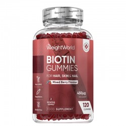 Биотин + витамини x 120 желирани таблетки, с вкус на горски плодове | Biotin Gummies, WeightWorld
