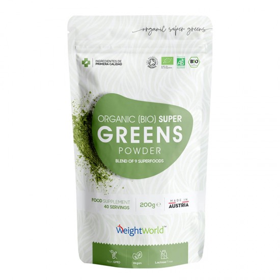 Супер зелени храни x 200 g прах | Organic Super Greens Powder Blend, WeightWorld