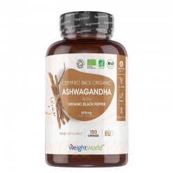 Ашваганда 600 mg + черен пипер x 180 капсули | Organic Ashwagandha with Black Pepper, WeightWorld