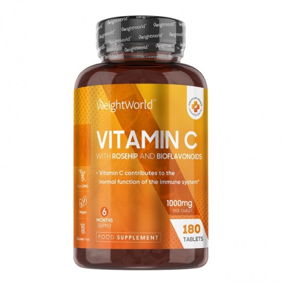 Витамин C 1000 mg + шипка и биофлавоноиди x 180 таблетки | Vitamin C with Rosehip and Bioflavonoids, WeightWorld
