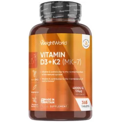 Витамин D3 4000 IU + K2 125 µg х 365 таблетки | Vitamin D3 + K2, WeightWorld