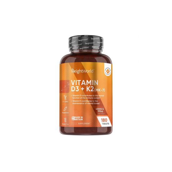 Витамин D3 4000 IU + K2 х 180 таблетки Уейт Уърлд | Vitamin D3 4000 IU + K2 x 180 tabs Weight World 