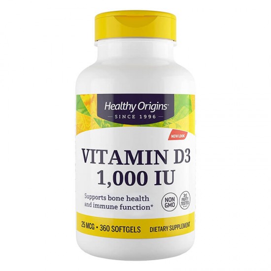 Витамин D3 1000 IU/ 25 µg x 360 софтгел капсули | Vitamin D3, Healthy Origins