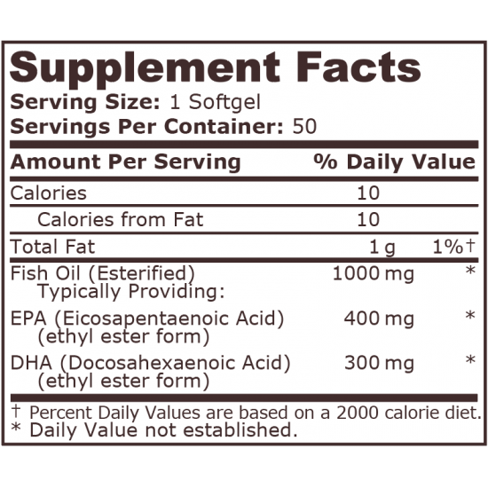 РИБЕНО МАСЛО 400ЕPА / 300DHA 50 капсули ПЮР НУТРИШЪН | FISH OIL 400EPA / 300 DHA 50 softgels PURE NUTRITION