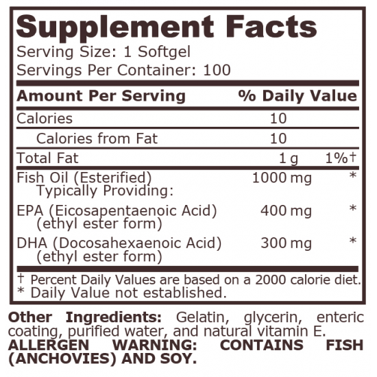РИБЕНО МАСЛО 400ЕPА / 300DHA 100 капсули ПЮР НУТРИШЪН | FISH OIL 400EPA / 300 DHA 100 softgels PURE NUTRITION