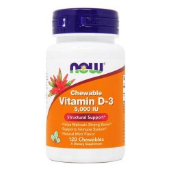 ВИТАМИН Д3 5000 UI таблетки за дъвчене 120бр НАУ ФУУДС | VITAMIN D3 5000 UI 120 chewables NOW FOODS