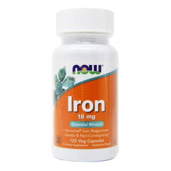 ЖЕЛЯЗО 18мг капсули 120бр НАУ ФУУДС | IRON 18mg FERROCHEL veggie caps 120s NOW FOODS