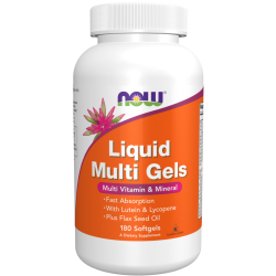 ТЕЧНИ МУЛТИВИТАМИНИ В ДРАЖЕТА 180бр НАУ ФУУДС | LIQUID MULTI GELS solfgels 180s NOW FOODS