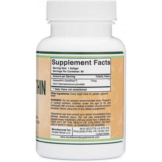 Астаксантин 12 мг x 60 софтгел капсули Дабъл Ууд | Astaxanthin Astareal 12 mg x 60 softgels caps Double Wood