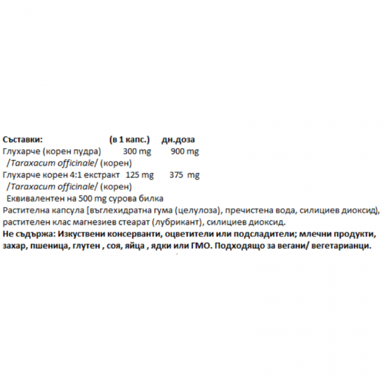 ГЛУХАРЧЕ (КОРЕН) 425мг 90 раст. капсули НАТУРАЛ ФАКТОРС | DANDELION (ROOT) 425mg 90 veg. capsules NATURAL FACTORS 