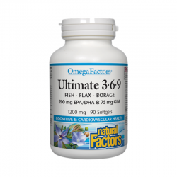 УЛТИМАТ ОМЕГА 3-6-9 1200мг 90 меки капсули НАТУРАЛ ФАКТОРС | ULTIMATE OMEGA 3-6-9 1200mg 90 softgels NATURAL FACTORS