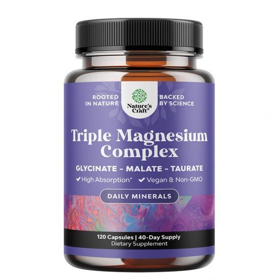 Магнезий комплекс (бисглицинат, малат, таурат) x 120 капсули | Triple Magnesium Complex, Nature's craft