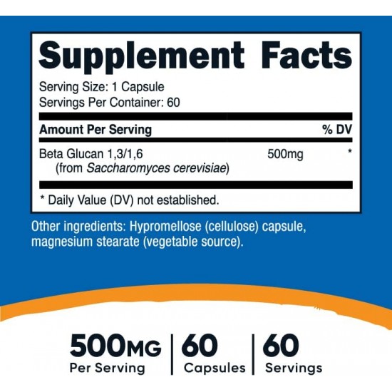 Бета глюкани 1.3/1.6 500мг x 60 капсули НУТРИКОСТ | Beta Glucan x 60 caps NUTRICOST