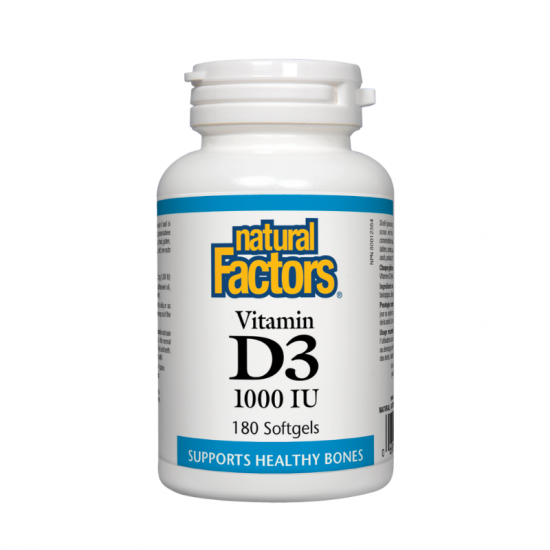 ВИТАМИН Д3 1000 IU 180 софтгел капсули НАТУРАЛ ФАКТОРС | VITAMIN D3 1000 IU 180 softgels NATURAL FACTORS 