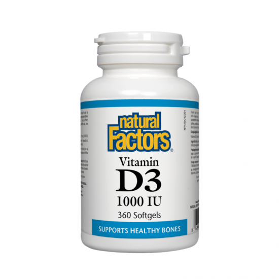 ВИТАМИН Д3 1000 IU 360 софтгел капсули НАТУРАЛ ФАКТОРС | VITAMIN D3 1000 IU 360 softgels NATURAL FACTORS 
