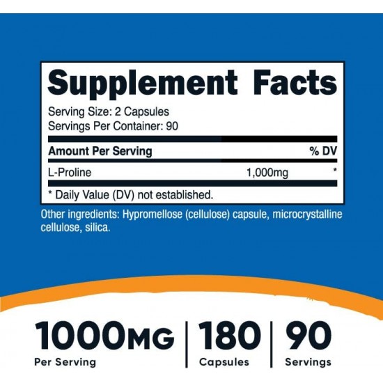 L-Пролин 500мг x 180 капсули НУТРИКОСТ | L-Proline x 180 caps NUTRICOST