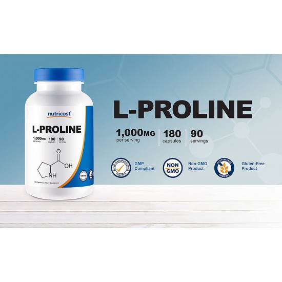 L-Пролин 500мг x 180 капсули НУТРИКОСТ | L-Proline x 180 caps NUTRICOST