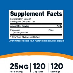 Поликосанол 25 мг x 120 капсули НУТРИКОСТ | Policosanol 25 mg x 120 caps NUTRICOST