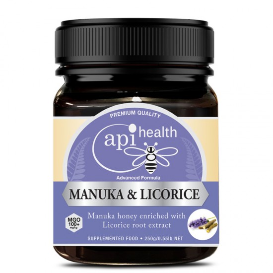 Многоцветен пчелен мед от манука MGO 100+  и женско биле x 250 g | Manuka Licorice, ApiHealth