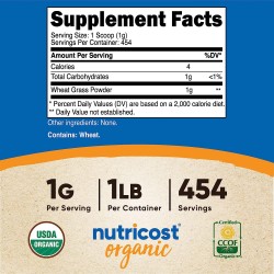Пшенична трева органик x 454 гр прах НУТРИКОСТ | Organic Wheatgrass x 454 g NUTRICOST