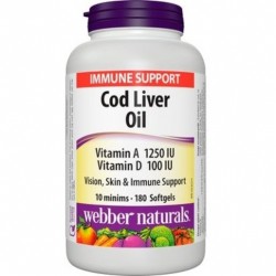 МАСЛО ОТ ЧЕРЕН ДРОБ НА РИБА ТРЕСКА х 180 капсули УЕБЪР НАТУРАЛС | COD LIVER OIL softgels 180s WEBBER NATURALS