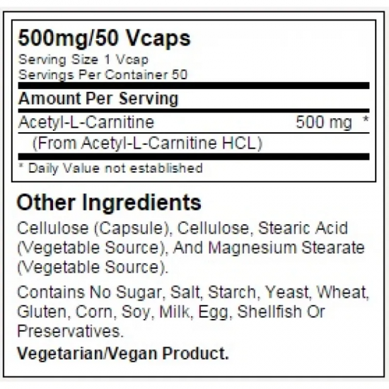 АЦЕТИЛ Л-КАРНИТИН 500 мг 50 капс. НАУ ФУУДС | ACETYL L-CARNITINE 500 mg 50 caps. NOW FOODS