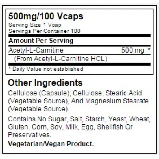 АЦЕТИЛ Л-КАРНИТИН 500 мг 100 капс. НАУ ФУУДС | ACETYL L-CARNITINE 500 mg 100 caps. NOW FOODS