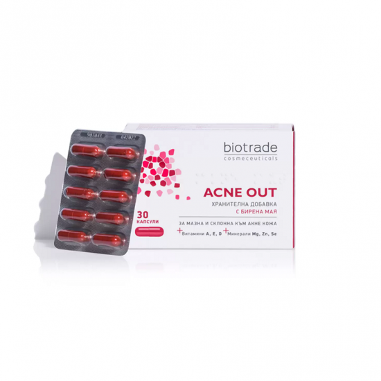 Хранителна добавка АКНЕ АУТ 30 бр. капсули БИОТРЕЙД | ACNE OUT 30s caps BIOTRADE