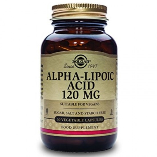 АЛФА-ЛИПОЕВА КИСЕЛИНА 120мг растителни капсули 60бр. СОЛГАР | ALPHA LIPOIC ACID 120mg veggie caps 60s SOLGAR