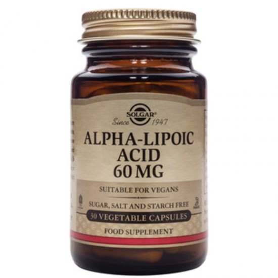 АЛФА ЛИПОЕВА КИСЕЛИНА 60мг растителни капсули, 30бр. СОЛГАР | ALPHA LIPOIC ACID 60mg veg. caps. 30s SOLGAR