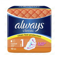 Дамски превръзки нормал 10бр ОЛУЕЙС КЛАСИК  | Sanitary towels with wings, normal 10s ALWAYS CLASSIC