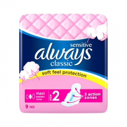 Дамски превръзки макси 9бр ОЛУЕЙС КЛАСИК СЕНЗИТИВ | Sanitary towels with wings, maxi 10s ALWAYS CLASSIC SENSITIVE