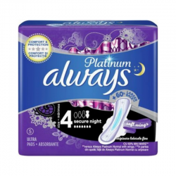 Дамски превръзки секюр нощни 2 x 5бр ОЛУЕЙС ПЛАТИНУМ | Sanitary towels with wings, secure night 2 x 5s ALWAYS PLATINUM