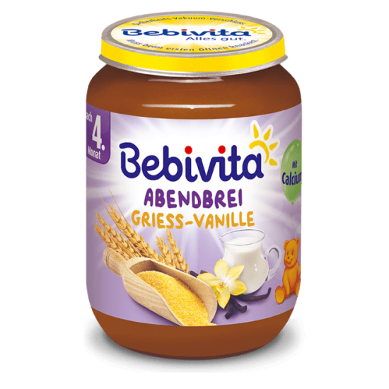 БЕБИВИТА Каша "Лека нощ" Грис с шоколад 6+ м. 3бр х 190гр. | BEBIVITA "Good night" mash Semolina with chocolate 6+ 3s x 190g