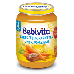 БЕБИВИТА Картофи и моркови с телешко месо 4+ м. 3бр х 190гр. | BEBIVITA Potatoes and carrots with beef 4+ 3s x 190g