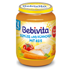 БЕБИВИТА Ориз и зеленчуци с пилешко месо 4+ м. 190гр. | BEBIVITA Rice and vegetables with chicken 4+ 190g
