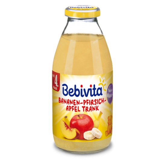 БЕБИВИТА Напитка от банани, праскови и ябълки 4+м. 3бр х 200мл. | BEBIVITA Banana, peach and apple drink 4+ 3s x 200ml