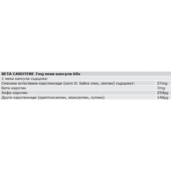 БЕТА-КАРОТЕН 7мг меки капсули 60бр. СОЛГАР | BETA-CAROTENE 7mg softgels 60s SOLGAR
