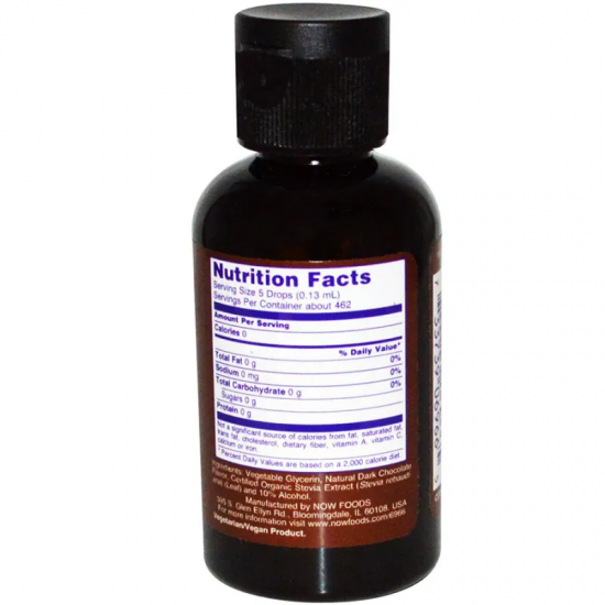 ТЕЧЕН ЕКСТРАКТ ОТ СТЕВИА ТЪМЕН ШОКОЛАД течност 59 мл НАУ ФУУДС | STEVIA LIQUID EXTRACT DARK CHOCOLATE liquid 59 ml NOW FOODS