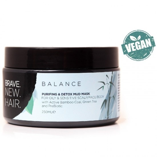 БРЕЙВ НЮ ХЕЪР БАЛАНС Маска за мазна коса и пърхот 250мл | BRAVE NEW HAIR BALANCE Purifing & detox mud mask 250ml