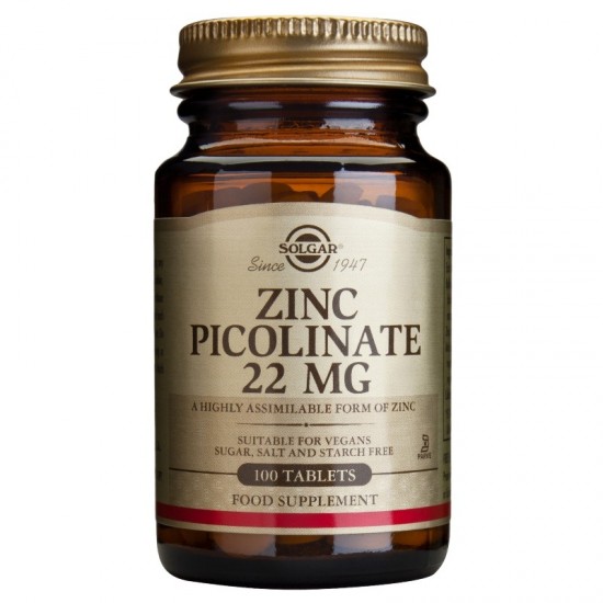 ЦИНК ПИКОЛИНАТ 22мг таблетки 100бр. СОЛГАР | ZINC PICOLINATE 22mg tabs 100s SOLGAR