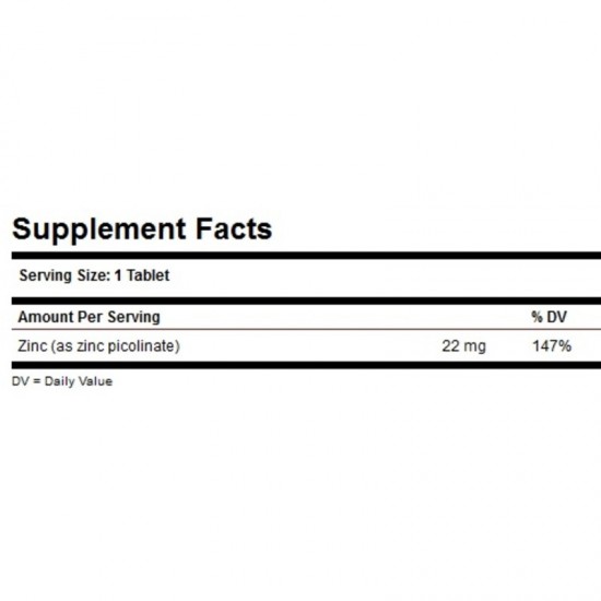 ЦИНК ПИКОЛИНАТ 22мг таблетки 100бр. СОЛГАР | ZINC PICOLINATE 22mg tabs 100s SOLGAR