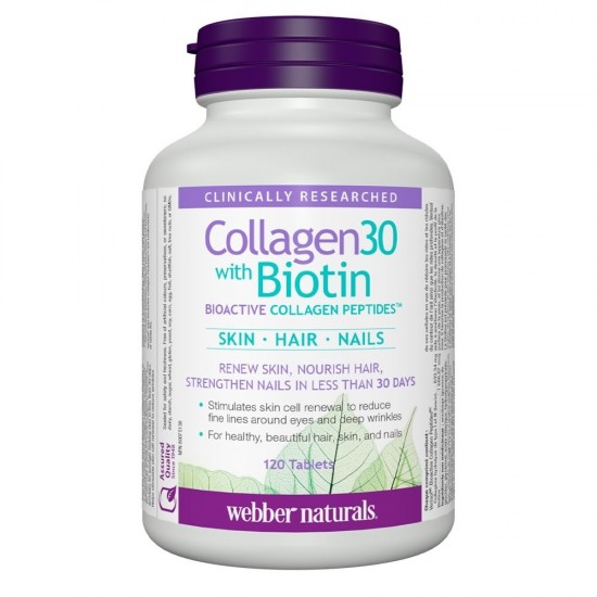 Колаген 30 с БИОТИН таблетки 120бр УЕБЪР НАТУРАЛС | COLLAGEN 30 with Biotin tablets 120s WEBBER NATURALS