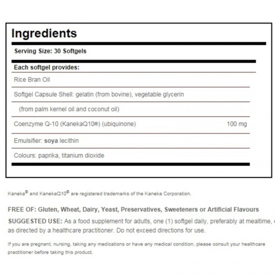 КОЕНЗИМ Q-10 100мг меки капсули 30бр СОЛГАР | COENZYME Q-10 100mg softgels 30s SOLGAR