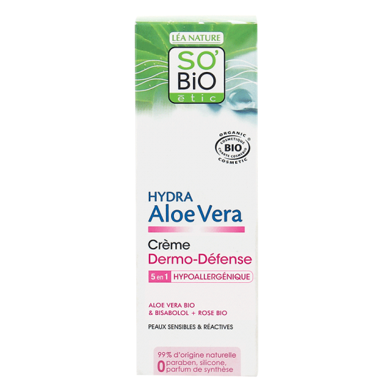 СО'БИО HYDRA ALOE VERA Защитен крем за лице 50мл | SO'BIO HYDRA ALOE VERA Dermo-defence face cream 50ml