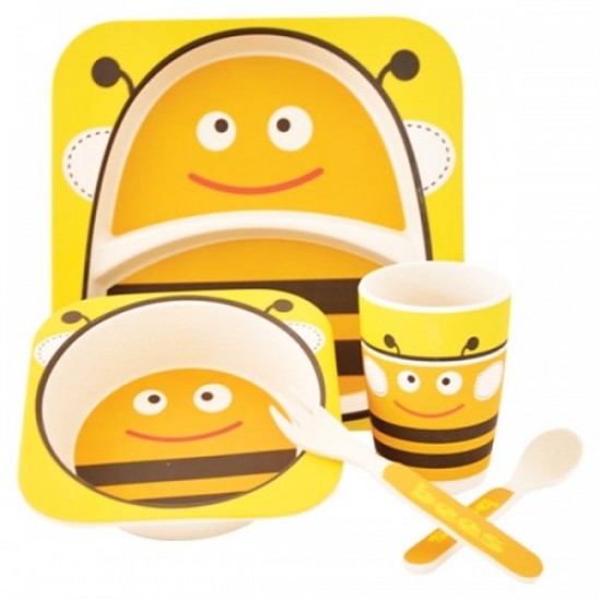 ЕКО ДЕТСКИ КОМПЛЕКТ ЗА ХРАНЕНЕ ОТ БАМБУК Пчела 5 части БАЛЕВ БИО | ECO BAMBOO KIDS DINNERWARE SET Bee 5 pieces BALEV BIO