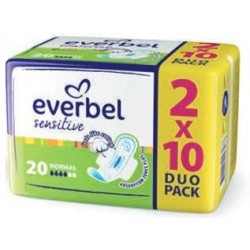 ЕВЪРБЕЛ СЕНЗИТИВ НОРМАЛ ДУО ПАК Дамски превръзки 20бр. | EVERBEL SENSITIVE NORMAL DUO PACK Ladies pads 20s